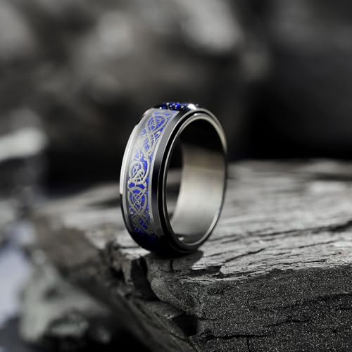 Image of King Will 316L Stainless Steel Spinner Ring for Men Women- 8mm Width Fidget Ring with Dragon /Celtic Knot Pattern, Stress Anxiety Relief Comfort Fit Wedding Band