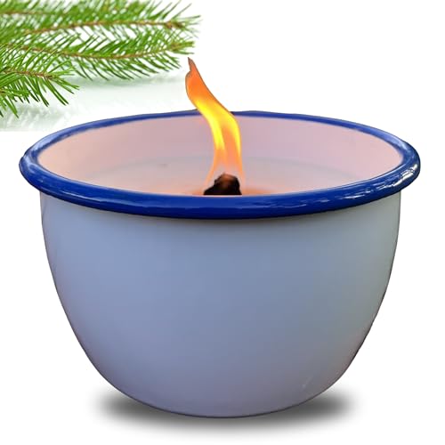 LUCHSBERG Wachsfresser Lucius (M) Große Vintage Emaille Schale mit Dauerdocht | Nachhaltige Outdoor Kerze & Wachsfeuer | Wiederverwendbarer Kerzenrestefresser für Garten Terrasse & Camping