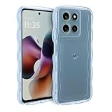 Motorola Moto G66J/G66Y/G56 5G用ケース かわいい クリア ウェーブ おしゃれ TPU+PC 韓国 可愛い スマホケース 人気 シンプル 滑り止め 耐衝撃 指紋防止 レンズ保護 ストラップホール付き ，モトローラ モト g66Jシリーズの携帯電話カバー 透明 ブルー