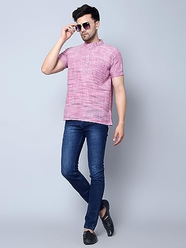 Image of LATEST CHIKAN Men's Cotton Regular Casual Strped Short Kurta Half Sleeves - (SK-LJ.DS.AS)