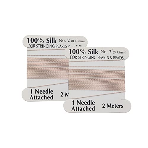 2 Pieces Silk Beading Cord Thread and Needle Size 2 Light Pink Color