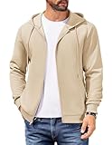 COOFANDY Mens Hooded Sweatshirt Zipper Casual Long Sleeve Hoodies Fashion Drawstring Sweatshirts With Pocket, Khaki, Large