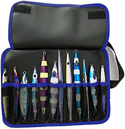 Hinature Lead Vertical Jigs Bag – Roll Up Freshwater Saltwater Artificial Bait Boat Pitching Fishing Jig Lures Fishing Tackle Storage Bag Organizer- Blue