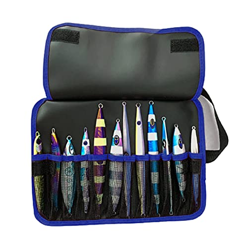 Hinature Lead Vertical Jigs Bag – Roll Up Freshwater Saltwater Artificial Bait Boat Pitching Fishing Jig Lures Fishing Tackle Storage Bag Organizer- Blue #TOP2