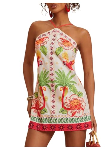 MakeMeChic Women's Hawaiian Dresses Halter Tropical Beach Luau Outfits