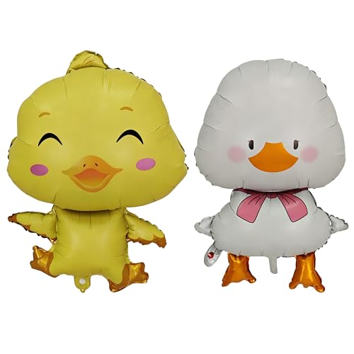2PCS Yellow White Duck Shape Foil Balloon Farm Animal Mylar Balloon For Boys Gils Kids Farm Duck Animal Theme Birthday Baby Shower Party Decorations Supplies