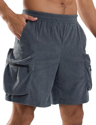 APTRO Men's Shorts Corduroy Casual Cargo Shorts for Men Summer with Zipper Pockets Dark Grey L