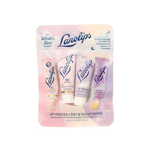 Lanolips 101 Lanolin Lip Balm & Overnight Lip Mask Duo - Mini Heroes Kit for Complete Day to Night Care - Deeply Hydrating Moisturizer Set with Pure Lanolin Oil (2 Count)