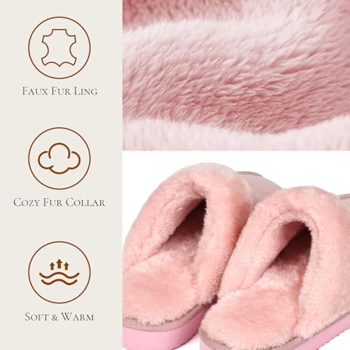 Image of OOW Fuzzy Slippers for Women Cozy Faux Fur House Shoes Memory Foam Slippers | Winter, Warm Slippers, Indoor and Outdoor