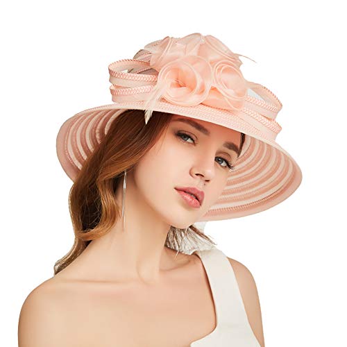 Go Mai Accessories Lady Derby Dress Church Cloche Hat Bow Bucket Wedding Bowler Hats Travel Casual Hat Pink