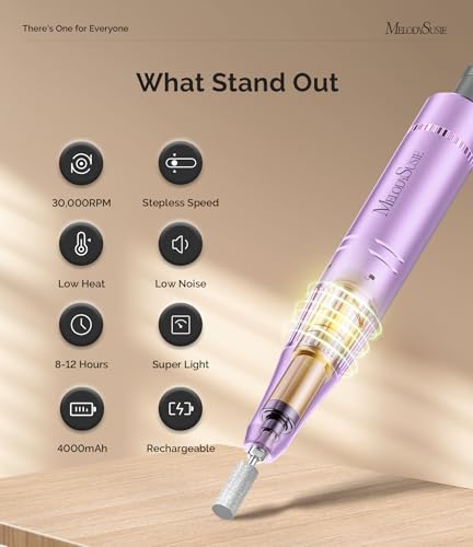 Image of MelodySusie Entry-Level Clip-On Rechargeable Nail Drill, SC320F 30000RPM E-File with Pastel & Colorful Design for Manicure Shaping & Gel Removal, Ideal for Training, Nail Art Practice & Home Use