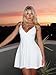 Mokoru Women's Sexy Sleeveless V Neck Mini Dress Backless Spaghetti Strap A-Line Party Short Dresses, Small, White