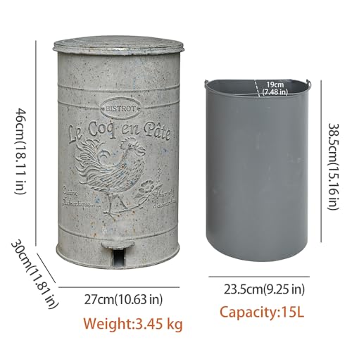 Image of Outdoor Dog Poop Trash Can with Lid-15L /4 Gal,Commercial Outdoor Retro Metal Garbage Can with Foot Pedal,Perfect for Shopping Mall,Office,Pets Park,Backyard