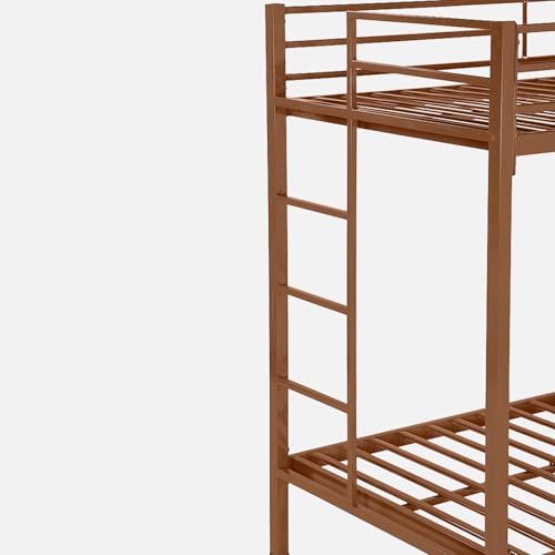 Image of Pilio Twin Over Twin Metal Bunk Beds for Kids | Bunker Bed for Adults | Double Decker Bed for Kids Room Furniture | Frame Only, Mattress not Included (Brown)