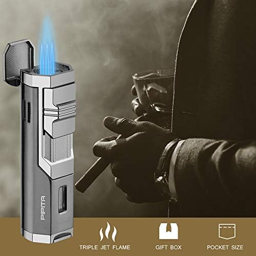 PIPITA Torch Lighter Windproof Firelighters Triple Jet Flame Refillable Butane Gas Lighter with Punch (Without Gas)