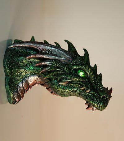 Pacific Giftware Medieval Times Green Dragon Wall Plaque with LED Illuminated Eyes Sculpture Plaque Home Decor