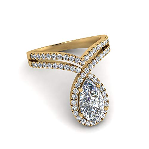 Choose Your Gemstone Pear Shaped Curved Halo Diamond CZ Ring Yellow Gold Plated Pear Shape Halo Engagement Rings Matching Jewelry Wedding Jewelry Easy to Wear Gifts US Size 4 to 124