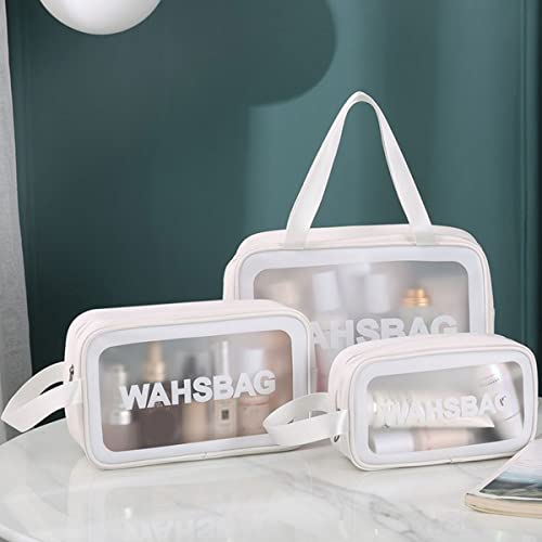 3 Pièces Trousse de Toilette Transparente, Sac de Maquillage Étanche en PU,Sac Cosmétique Organisateur Multifonction,Set de Voyage dans Bagages à Main pour Famille Femme, Enfant, Homme(S-M-L,Blanc) Cover