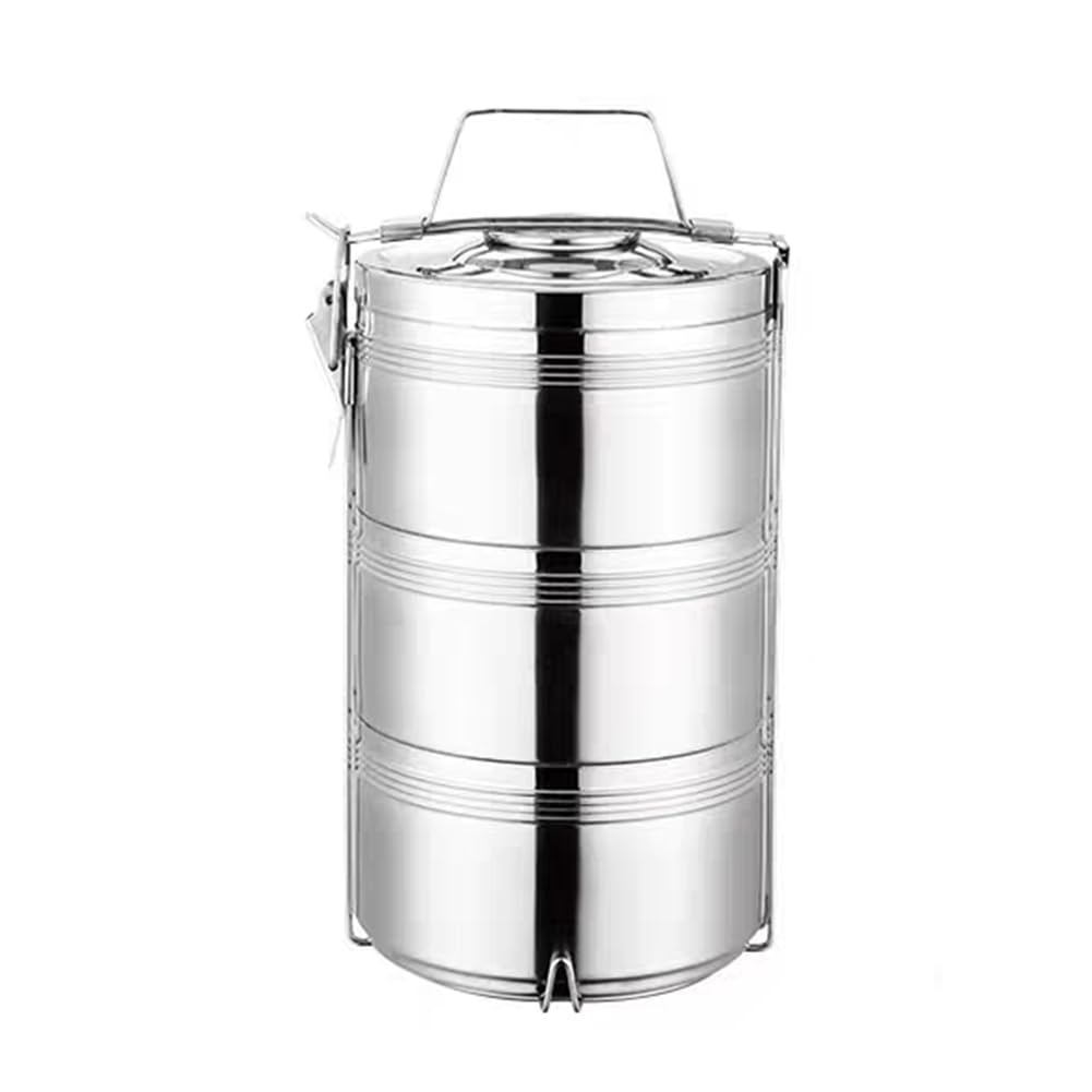 Lonchera Multicapa Grande de 18 cm, Compartimento súper Grande de Gran Capacidad, Cubo de arroz portátil, Acero Inoxidable, con Bolsa térmica, Uso para Varias Personas,3 Floors