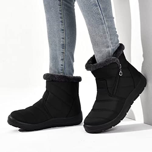 Cheval Winter Snow Zip Up Boots For Women, Fur Lined Warm Ankle Booties, Outdoor Anti-Slip Waterproof Comfortable Short Boot, Botas De Invierno Para Mujert #TOP6