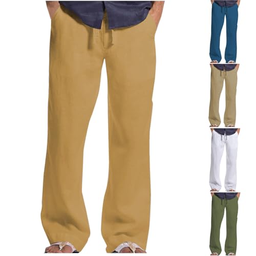 Mens 100% Cotton Drawstring Pants Elastic Waist Lightweight Trousers Casual Breathable Quick Dry Summer Beach Pant3
