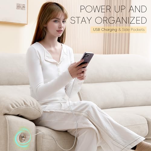 Image of Ihanherry 90 inch Modern Sofa for Living Room, Deep Seat Chenille Couch with Fast Charging Port & Removable Washable Cushions, Pillow-Armrest Loveseat for Small Space /Apartment, Sturdy Frame, Beige