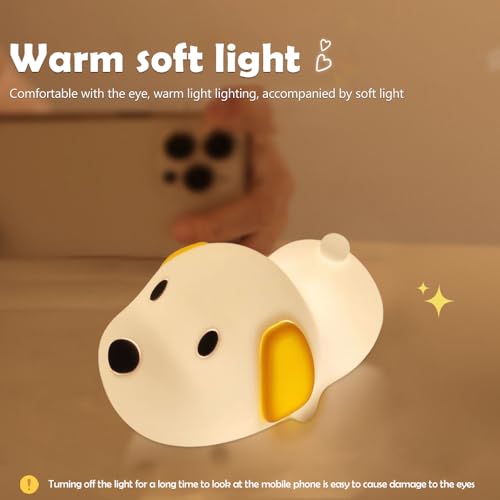 Image of S NMT Cute Dog Silicone Night Light for Kids Room, 7 Colors Changing Nursery Sleeping Lamp, 3 Level Brightness Beside Table Lamp for Baby Room Gifts