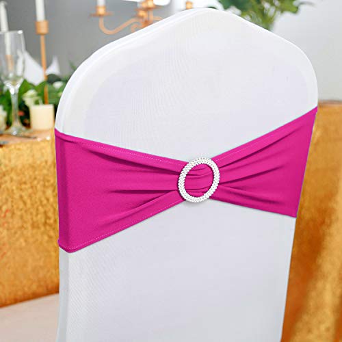 Peomeise 25pcs Fuchsia Spandex Chair Sashes with Buckle Slider for Wedding, Party Decoration