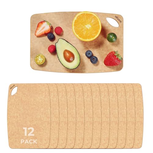 Classic SMALL Kitchen Cutting Board, 12pcs Pack, Wood Fiber Composite,Dishwasher Safe, Eco-Friendly, Easy Grip Handles, Non-Porous, Reversible, BPA Free, Made in USA, 10" x 7"