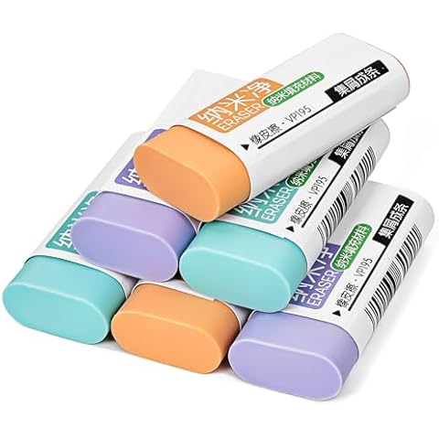 Pencil Erasers, Rubber Erasers, Erasers for Pencils, Erasers for School, Bright Colors, Pack of 6 Cover