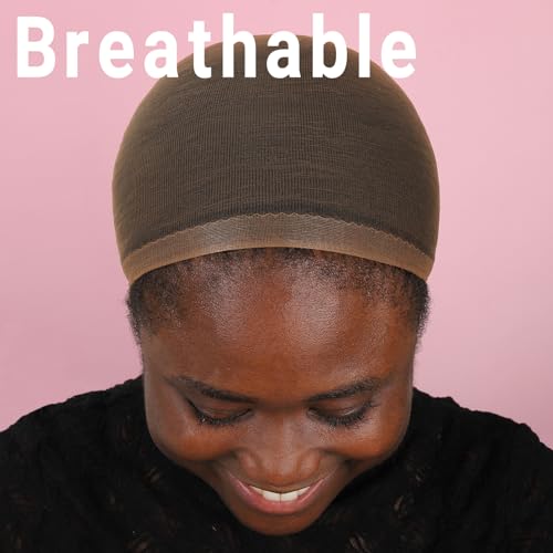 WOWANGEL 4PCS SKINLIKE Real HD Dark Brown Wig Cap for Lace Front Wig, High-Elastic Invisible Wig Cap stocking caps for Lace Front Wig, Wig Accessories 2 Pack