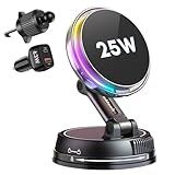 Qi2.2 25w 車載スマホホルダー magsafe 【2026新登場 冷却ファン+真空吸盤 】 ワイヤレス充電器 車 LEDフェードライト付き 360度回転 角度調節可能 高級合金素材 マグセーフ 車載充電器 エアコン 吹き出し口 取付簡単 片手操作 いPhone 17/16/15/14/13/12 シリーズ&Galaxy S25シリーズ対応 GuMosh