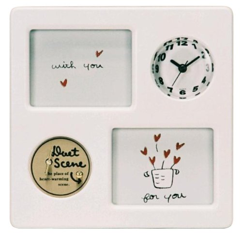 いけだ オルゴール 時計付フォトフレーム ミュージックスクエア ホワイト 62007 写真サイズ:約11.6×8.3cm