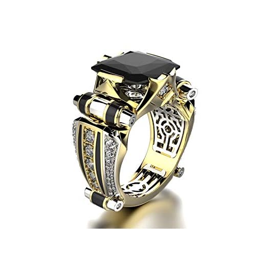 Men's Luxurious Black Onyx Ring for Men Jewelry Mens Wedding Engagement Rings 18K Gold Plated Black Gemstone Ring Square Cut Cubic Zirconia Eternity Ring Band TZ.77 (US Code 12)