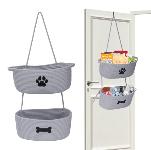 Brabtod 2-Tier Dog Baskets,Over Door Hanging Oganizer for Pet Stuff