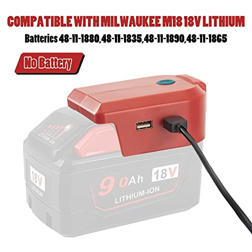 Usb Phone Charger Compatible With Milwaukee 14.4V 18V Lithium Battery,Aliarm Battery Converter Adapter With Dual Usb Charge Port,3 Modes Led Work Light,Usb Power Source For M18 48-11-1850 48-11-1862 #TOP1