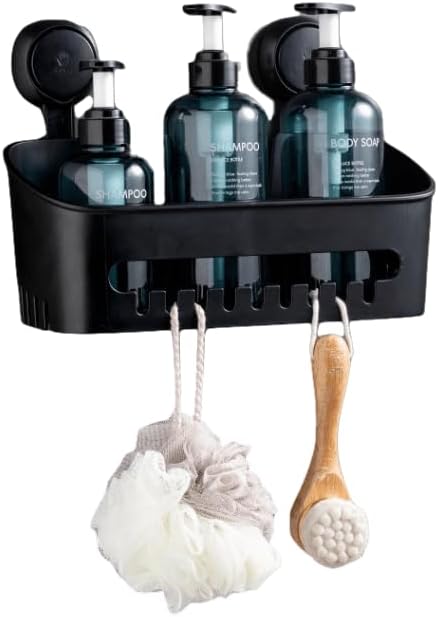 Zuvo Shower Caddy Suction Cup No Drill & Adhesive Shower Caddy Basket - Best Shower Organizer in Bathroom Accessories for Soap, Shampoo, Toothbrush, Black