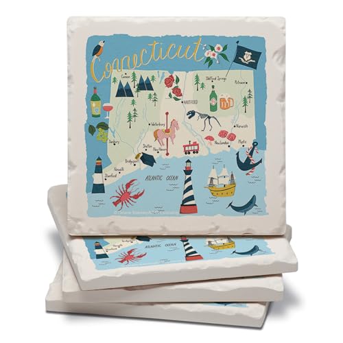 Connecticut Home State Stone Coasters, 4-Pack