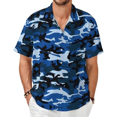 Chemise hawaïenne bleu motif camouflage pour homme : la coupe élégante à manches courtes