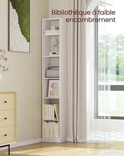 Bibliothèque Scandinave 6 Étagères Réglables Blanc Hzuaneri