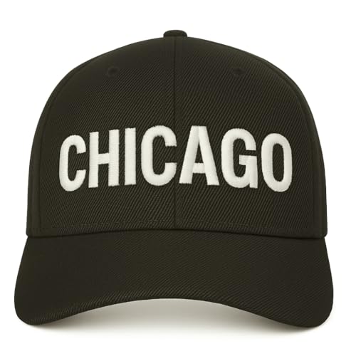 Chicago Hats for Men and Women, Embroidered Adjustable Baseball Cap, Black Casual Sun Peak Hat