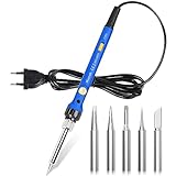 Wiecok Soldador de Estaño, 60W Soldador de Precisión Profesional con Temperatura Ajustable 200-480 ℃, Interruptor ON/OFF, 5 Puntas, Kit de Reparación Pequeño de Soldadura