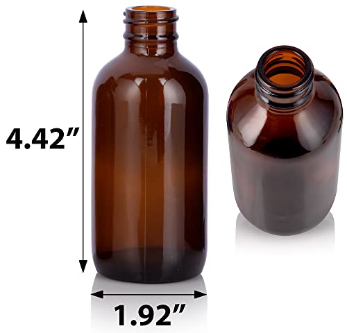 Amber Glass Boston Round Black Treatment Pump Bottle - 4 Oz (2 Pack) + Clear Travel Bag #TOP5