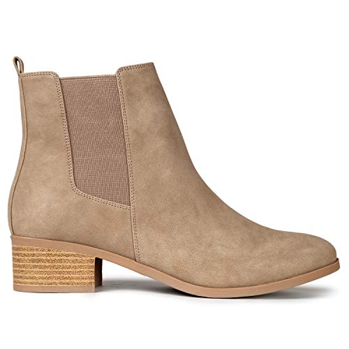 Qupid Women's Repeat Chelsea Ankle Low Heel Boots, Warm Taupe Distress Nubuck, 82