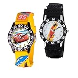 Disney Pixar 2-Pack Watch Set for Kids Ages 4–7 – Featuring Dash from The Incredibles and Lightning McQueen from Cars – Black Bezels with Yellow and Black Straps – GET 2 Mystery Bonus Watches