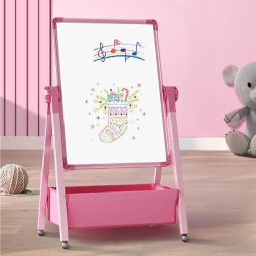 kxptso 子供用マグネット両面黒板|お絵かき・学習用ホワイトボード 縦型ホワイトボード 脚付き 両面タイプ (ピンク,C)