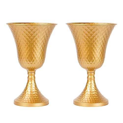 2 Pcs Wedding Centerpiece Table Decorations - 12.6In Height Metal Urn Planter, Elegant Gold Pedestal Stand Vase For Weddings Party Centerpieces Decoration #TOP6