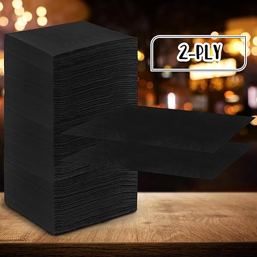 Image of Henoyso 3000 Pack 2 Ply 9.8 x 9.8 Inch Black Cocktail Napkins Bulk