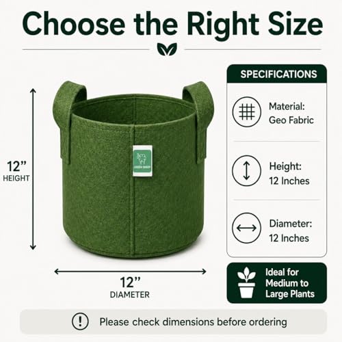 GREENSHEEP Geo Fabric Grow Bags, 12x12 Inch, 3 Pcs, Green - Image 4