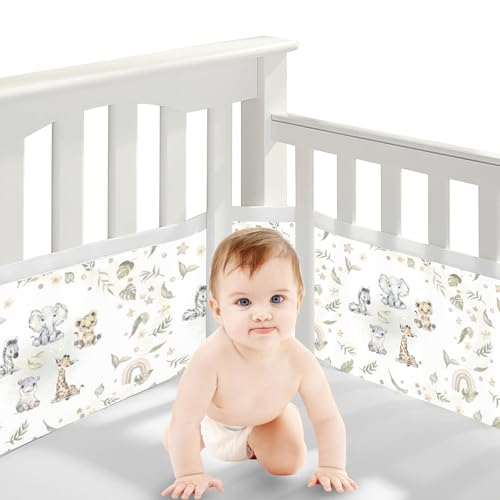 Bizcasa 2 Pièces Tours de Lit Bébé Cabane,4 Côtés Tour de Lit Respirant Doublure en Maille 3D Anti-Flux d'air,Réglable,Amovible - 340cmx30cm + 160cmx30cm (Animal)
